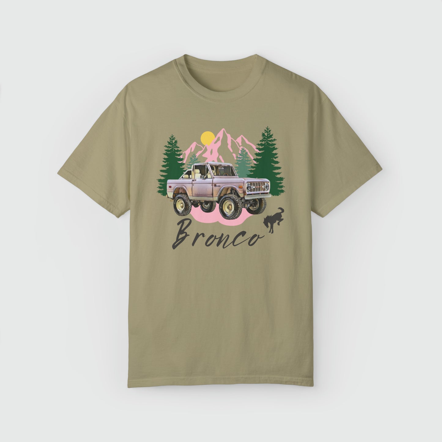 Ford Pink Bronco Vintage Tee Product Pic Front Khaki