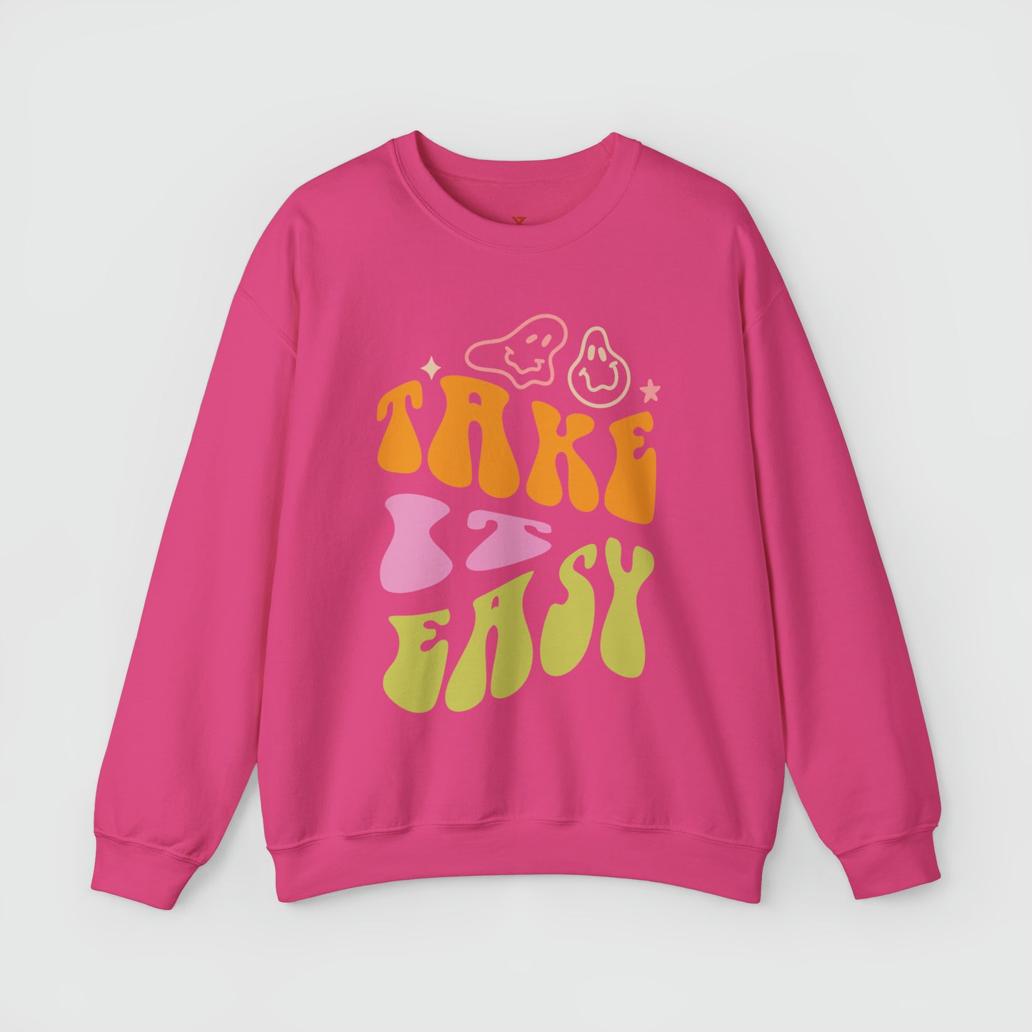 Take It Easy Crewneck Product Pic Front Heliconia