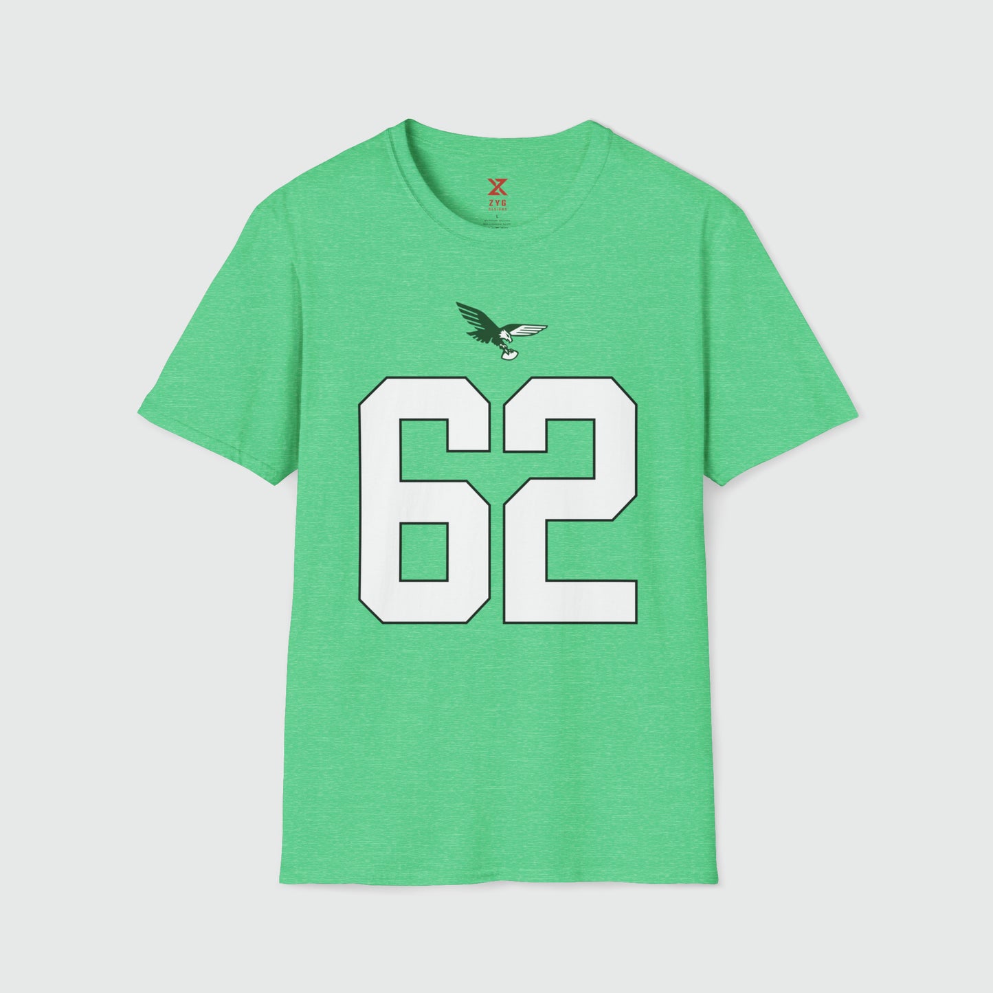 Jason Kelce Shirsey Product Pic Front Heather Irish Green