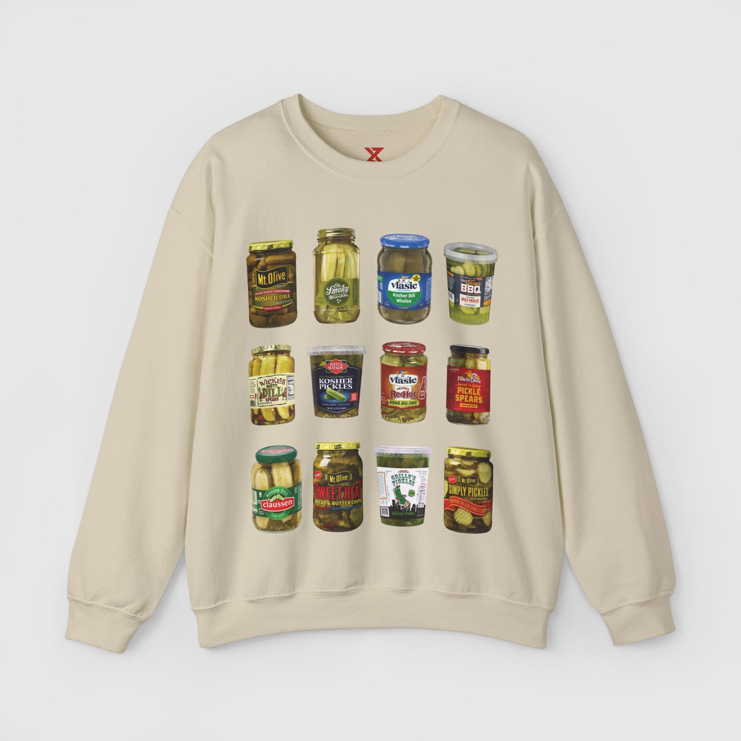 Pickle Lover Vintage Style Crewneck Product Pic Front Sand
