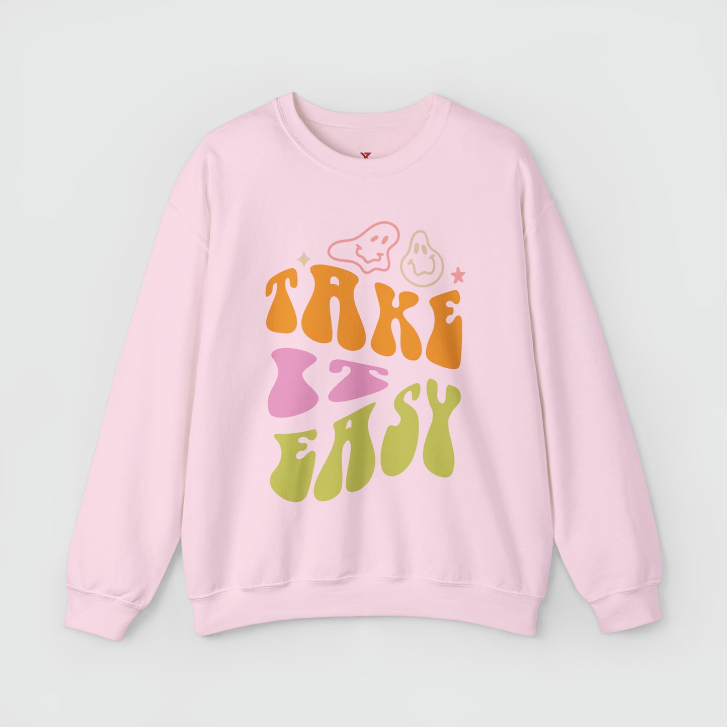 Take It Easy Crewneck Product Pic Front Light Pink