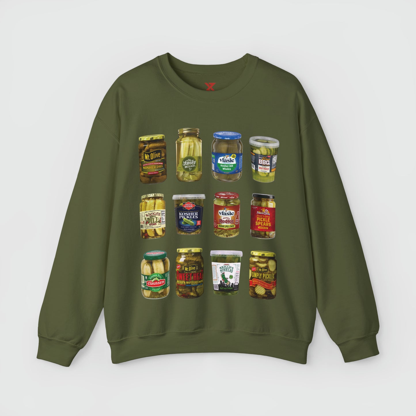 Pickle Lover Vintage Style Crewneck Product Pic Front Military Green