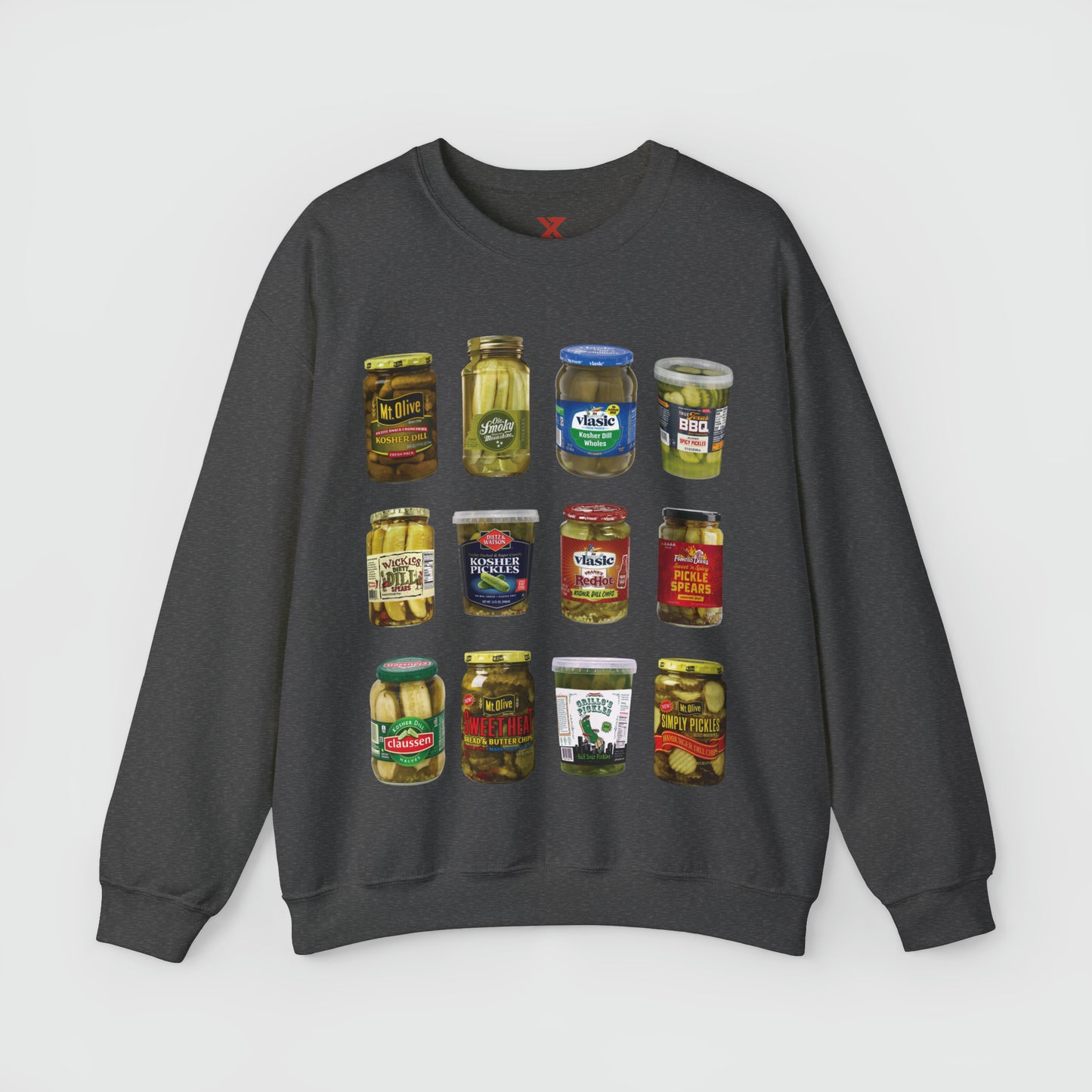 Pickle Lover Vintage Style Crewneck Product Pic Front Dark Heather