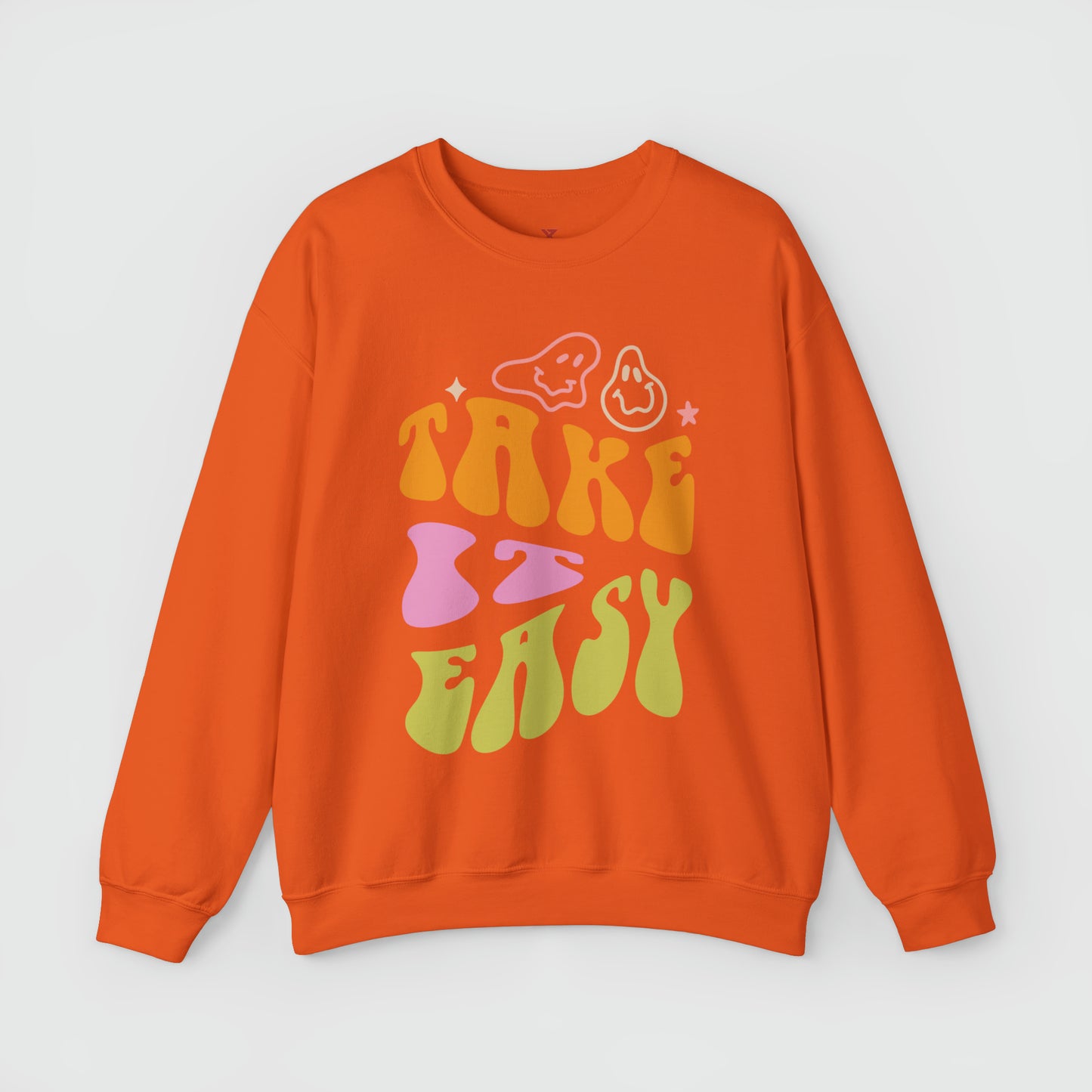Take It Easy Crewneck Product Pic Front Orange