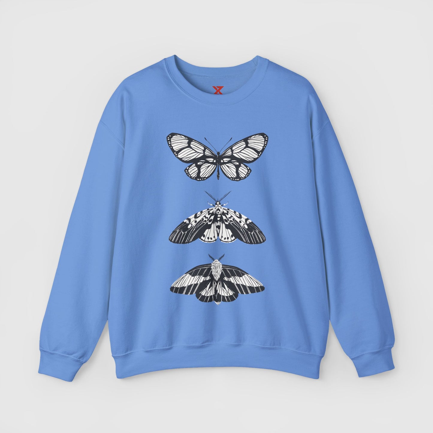 B & W Butterfly Crewneck Product Pic Carolina Blue