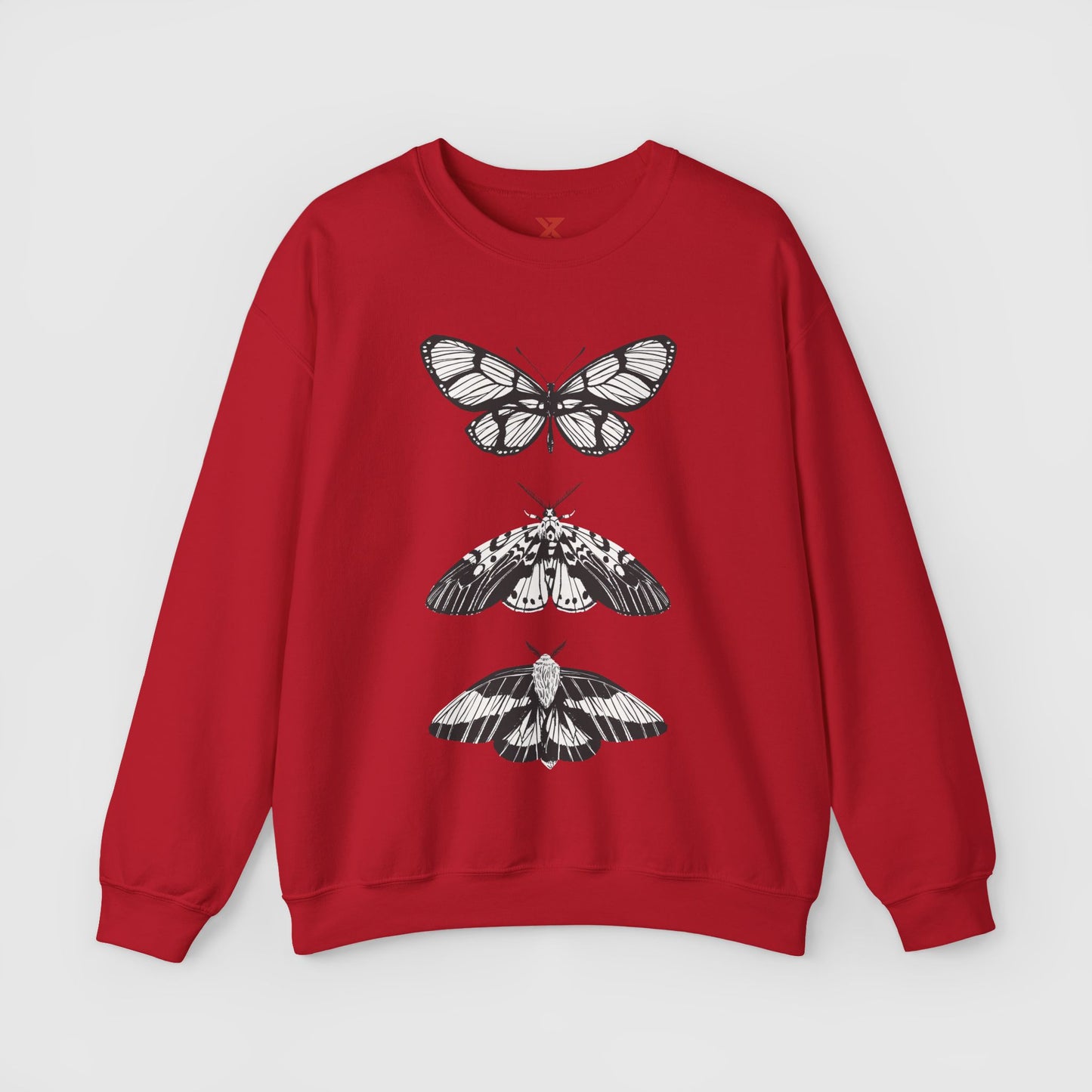 B & W Butterfly Crewneck Product Pic Cherry Red