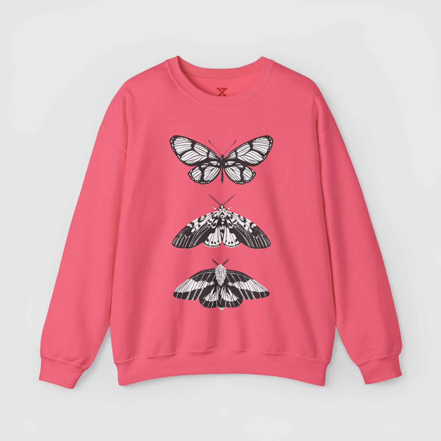 B & W Butterfly Crewneck Product Pic Safety Pink
