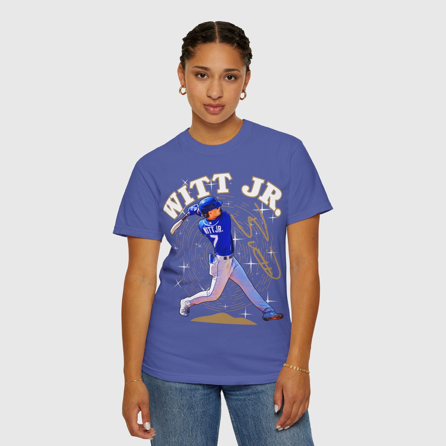 Bobby Witt Jr. Signature Tee Product Pic Periwinkle Female Model