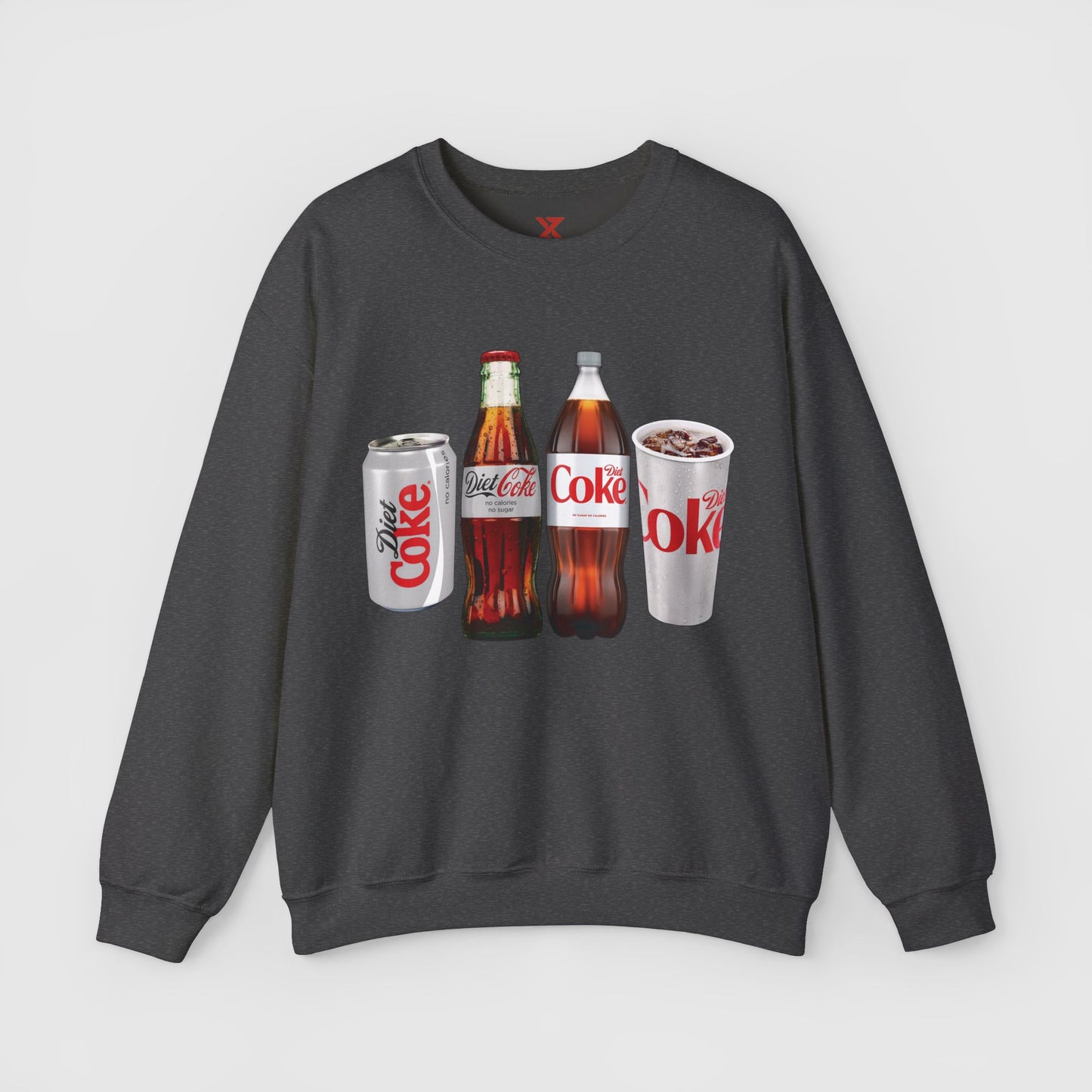 Diet Coke Crewneck Product Pic Front Dark Heather