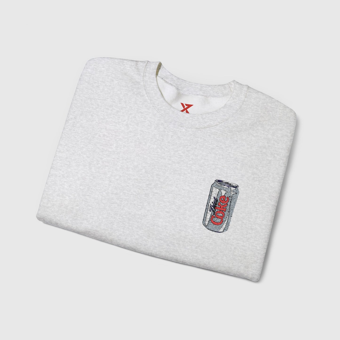 Diet Coke Embroidered Can Crewneck Folded Ash