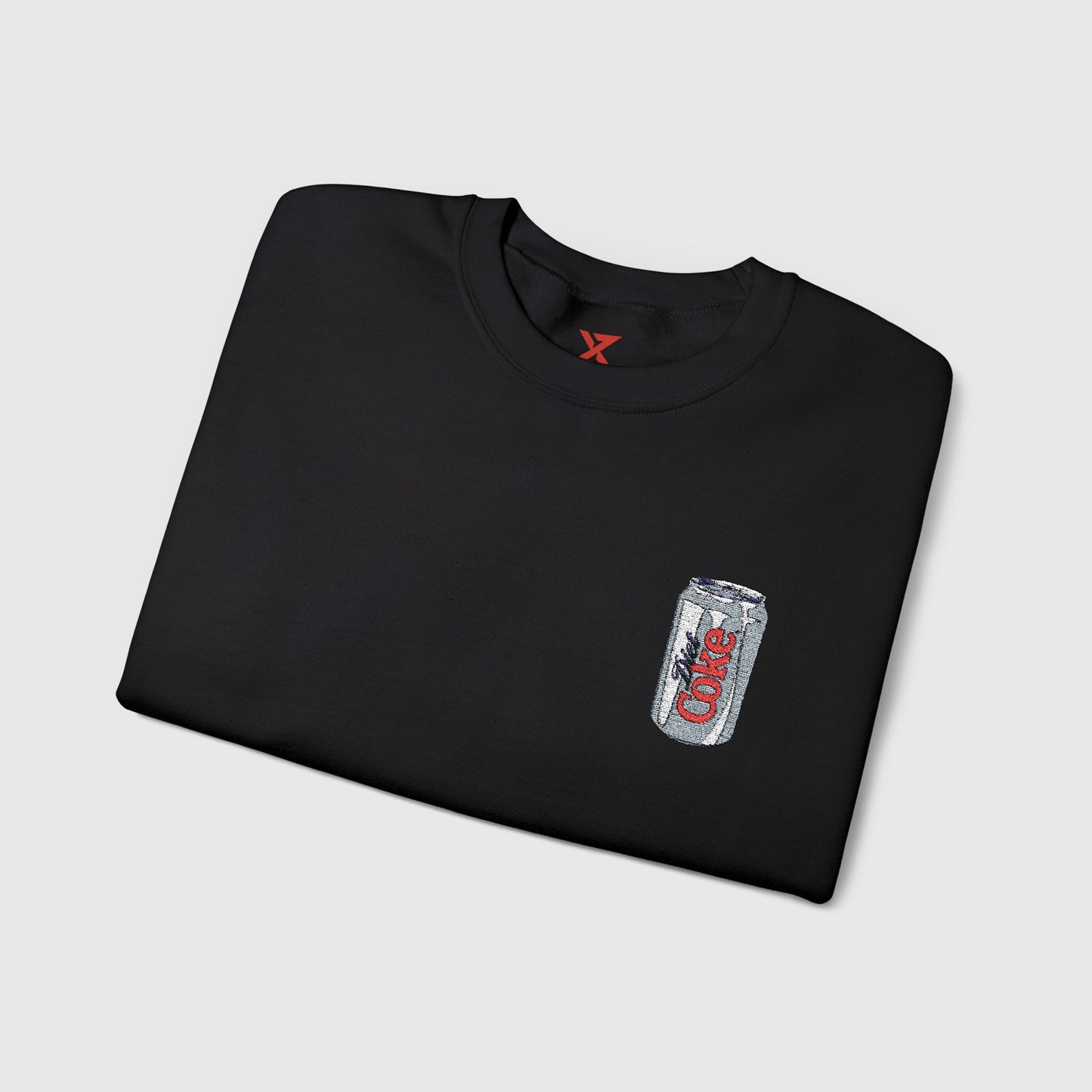 Diet Coke Embroidered Can Crewneck Folded Black