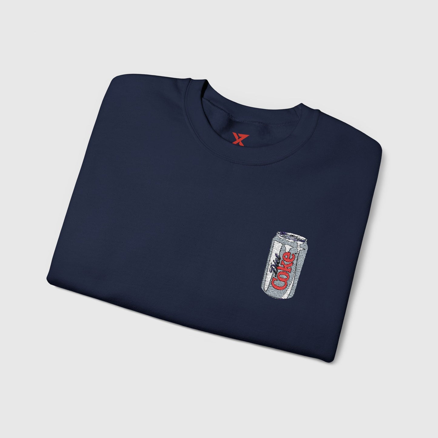 Diet Coke Embroidered Can Crewneck Folded Navy