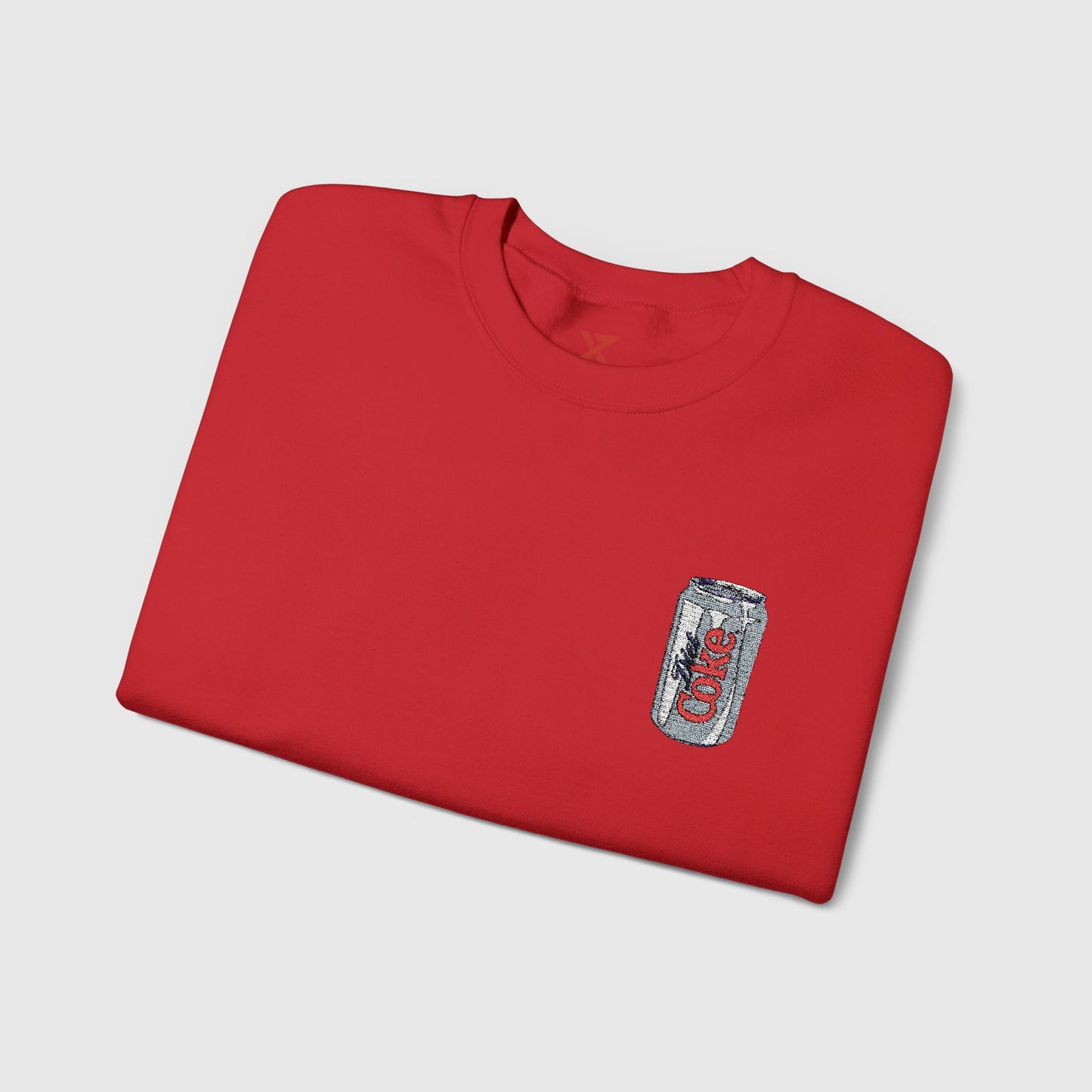Diet Coke Embroidered Can Crewneck Folded Red