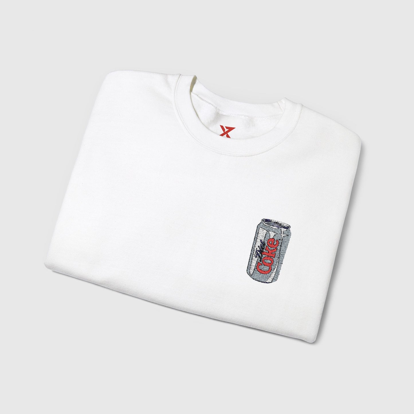 Diet Coke Embroidered Can Crewneck Folded White