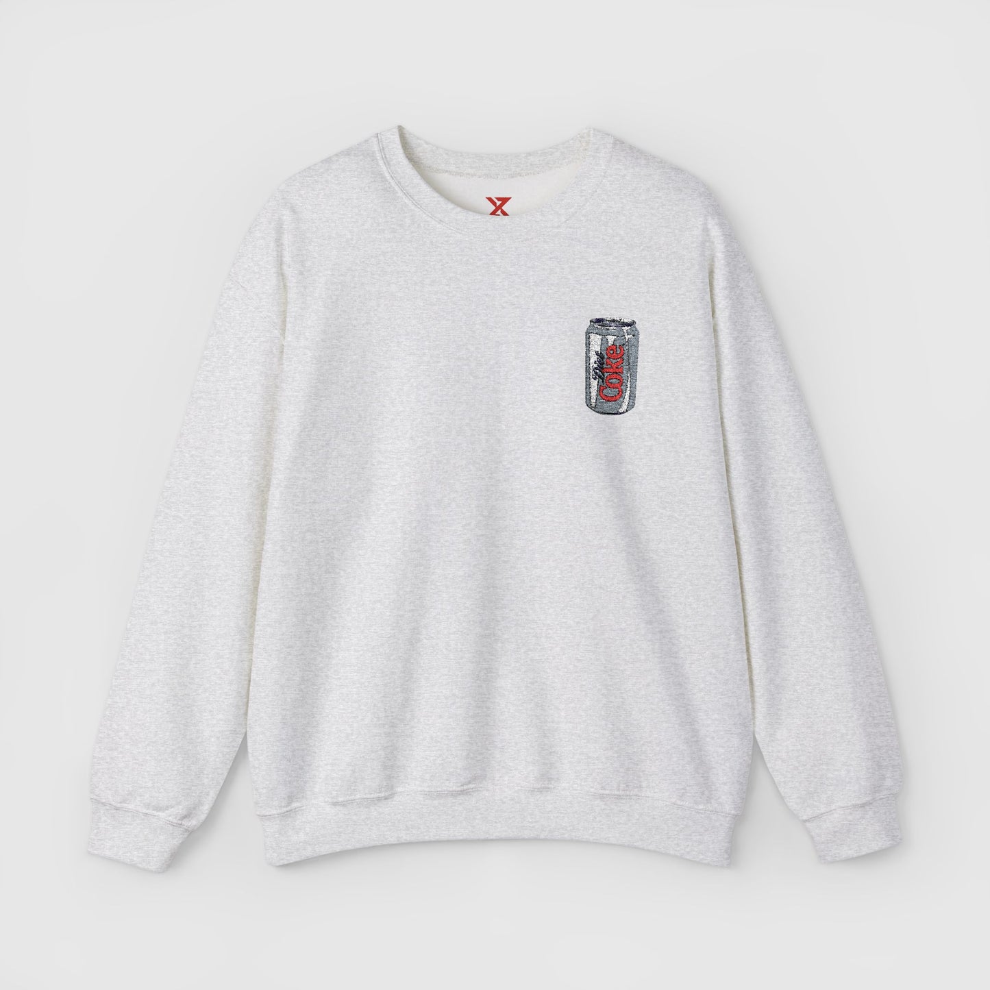 Diet Coke Embroidered Can Crewneck Front Ash
