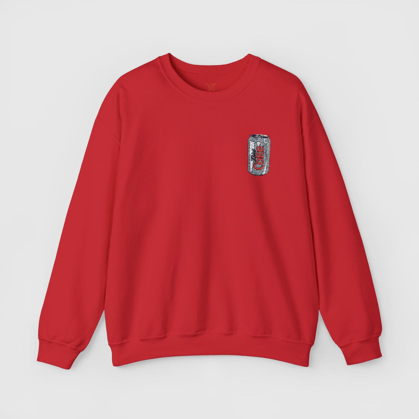 Diet Coke Embroidered Can Crewneck Front Red