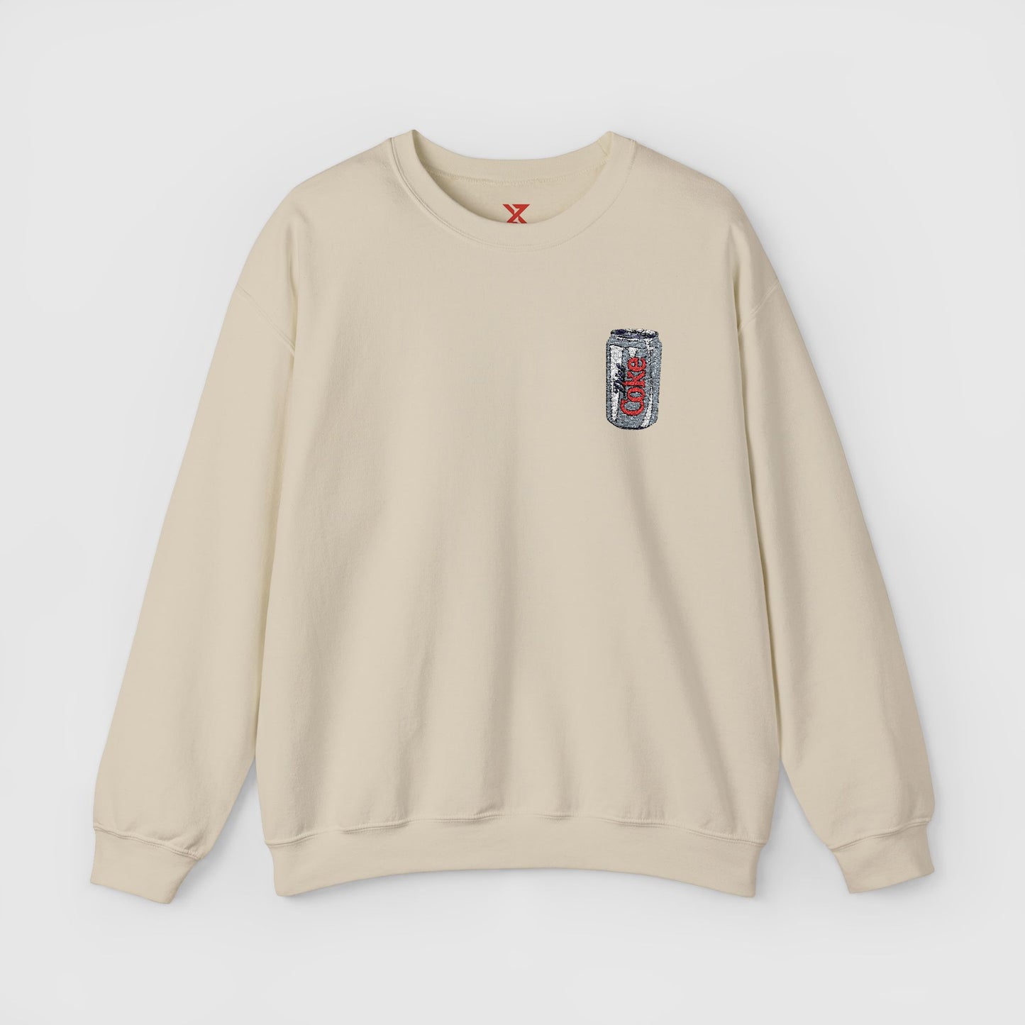 Diet Coke Embroidered Can Crewneck Front Sand
