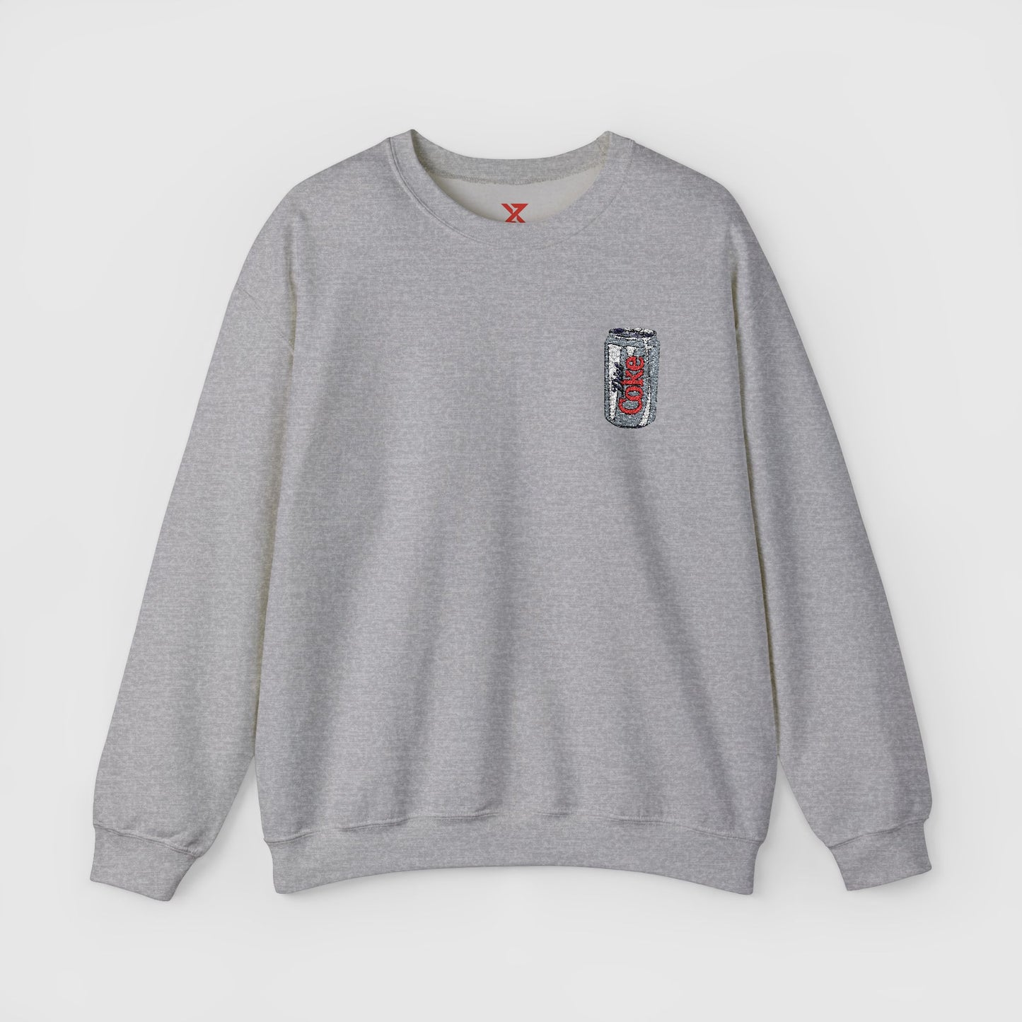 Diet Coke Embroidered Can Crewneck Front Sport Gray
