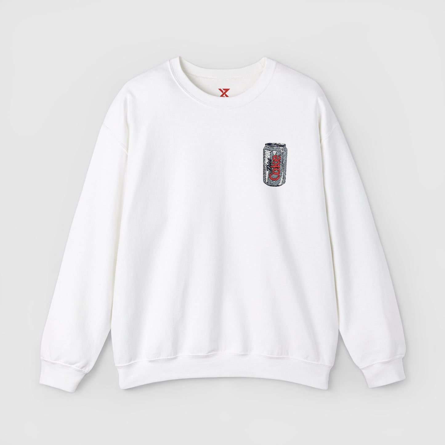 Diet Coke Embroidered Can Crewneck Front White