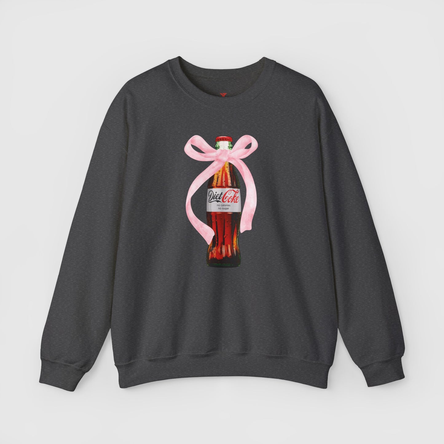 Diet Coke Pink Bow Crewneck Product Pic Front Dark Heather