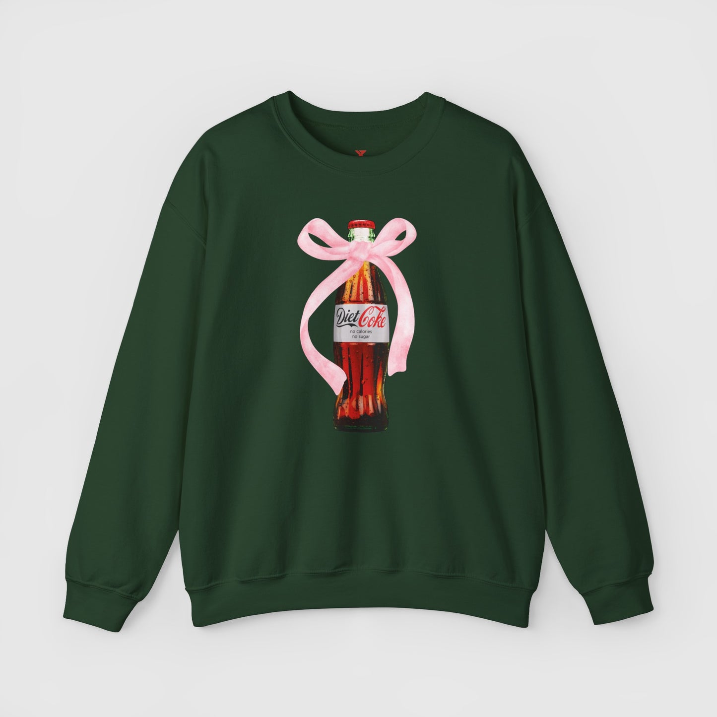 Diet Coke Pink Bow Crewneck Product Pic Front Forest Green
