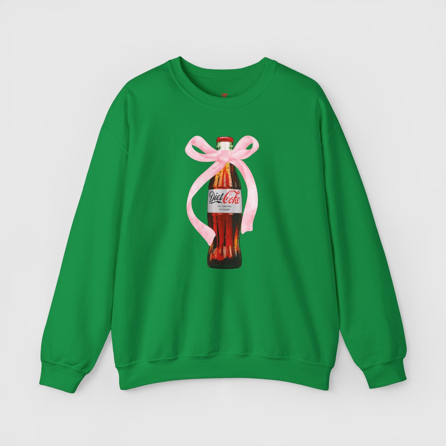 Diet Coke Pink Bow Crewneck Product Pic Front Irish Green