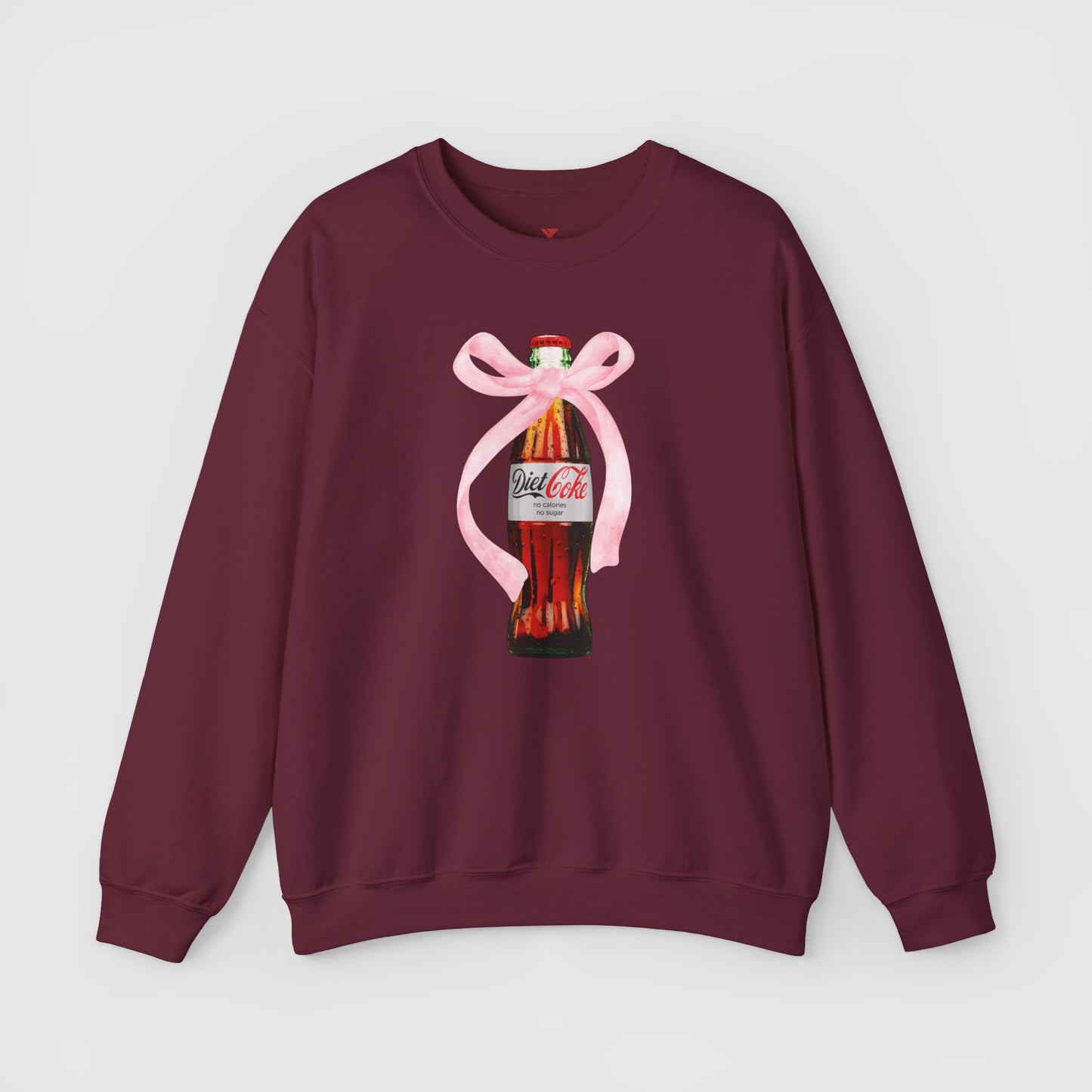 Diet Coke Pink Bow Crewneck Product Pic Front Maroon