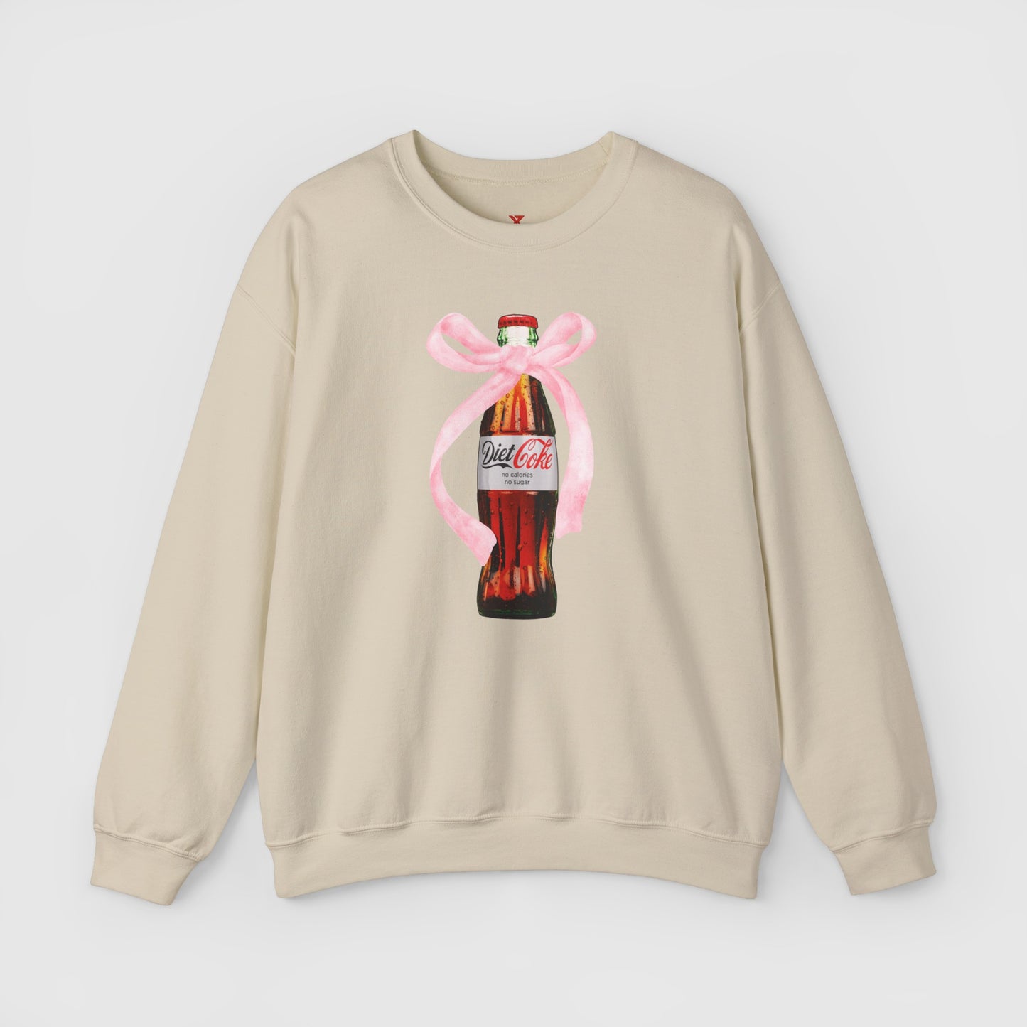 Diet Coke Pink Bow Crewneck Product Pic Front Sand