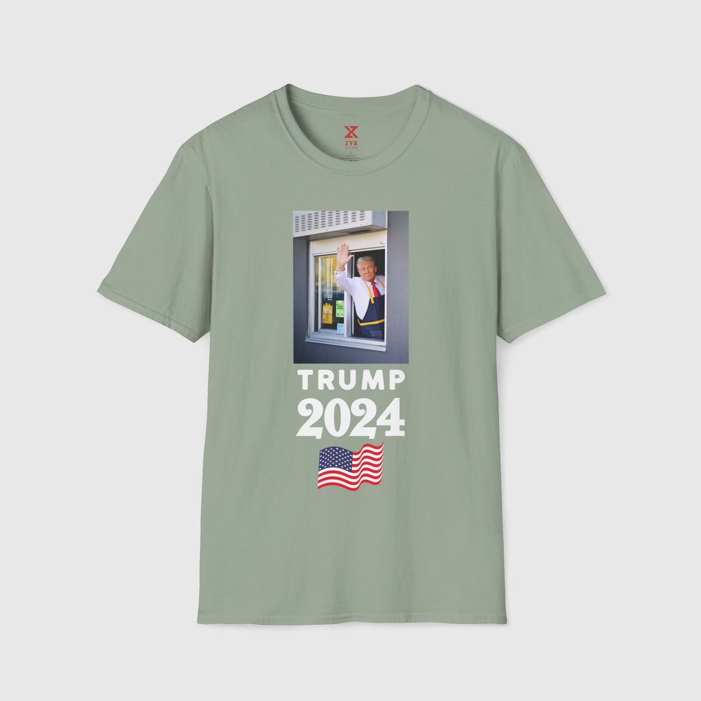Donald Trump McDonald's Tee 2.0 Product Pic Sage