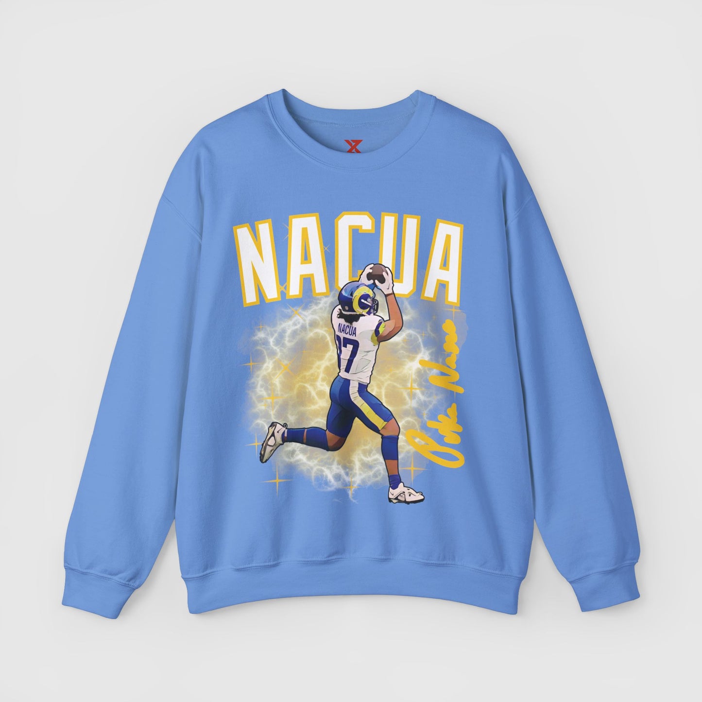 Puka Nacua Cartoon Sig Crewneck Product Pic Carolina Blue