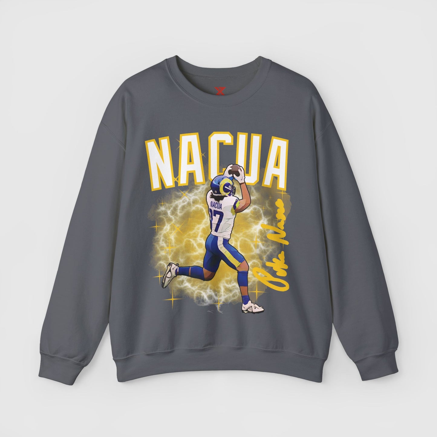 Puka Nacua Cartoon Sig Crewneck Product Pic Charcoal