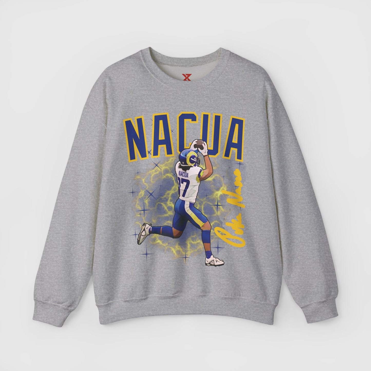 Puka Nacua Cartoon Sig Crewneck Product Pic Sport Grey