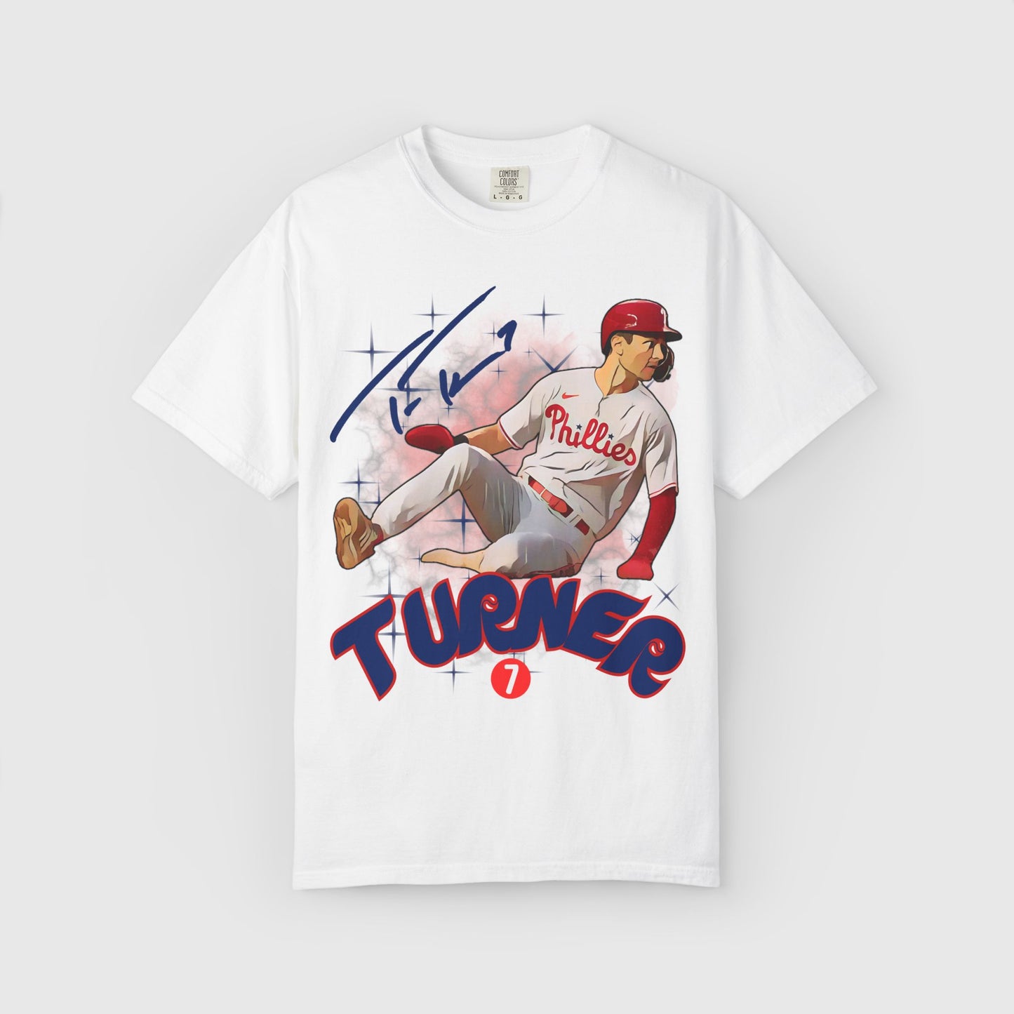 Trea Turner Cartoon Sig Tee Product Pic White