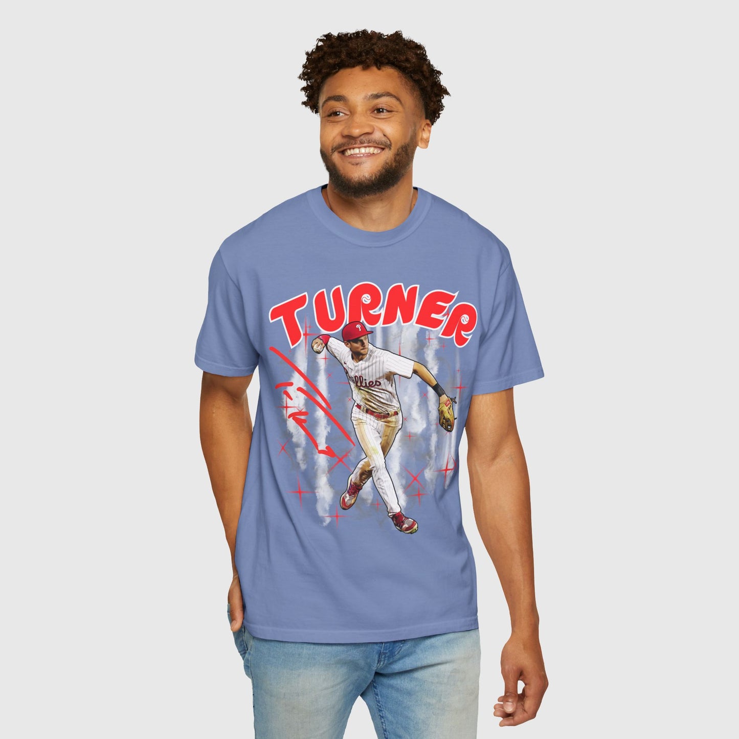 Trea Turner Signature Tee Product Pic Washed Denim Male Model
