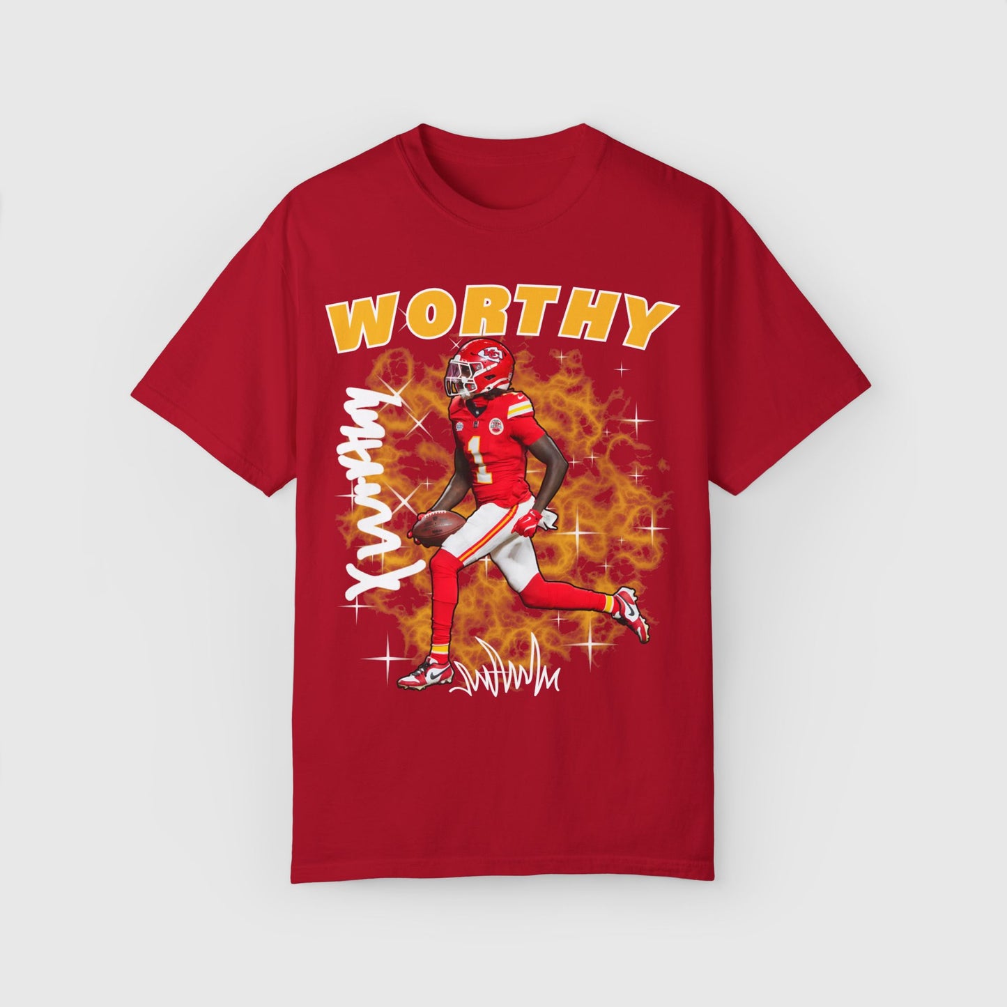 Xavier Worthy Signature Tee Product Pic Front Red