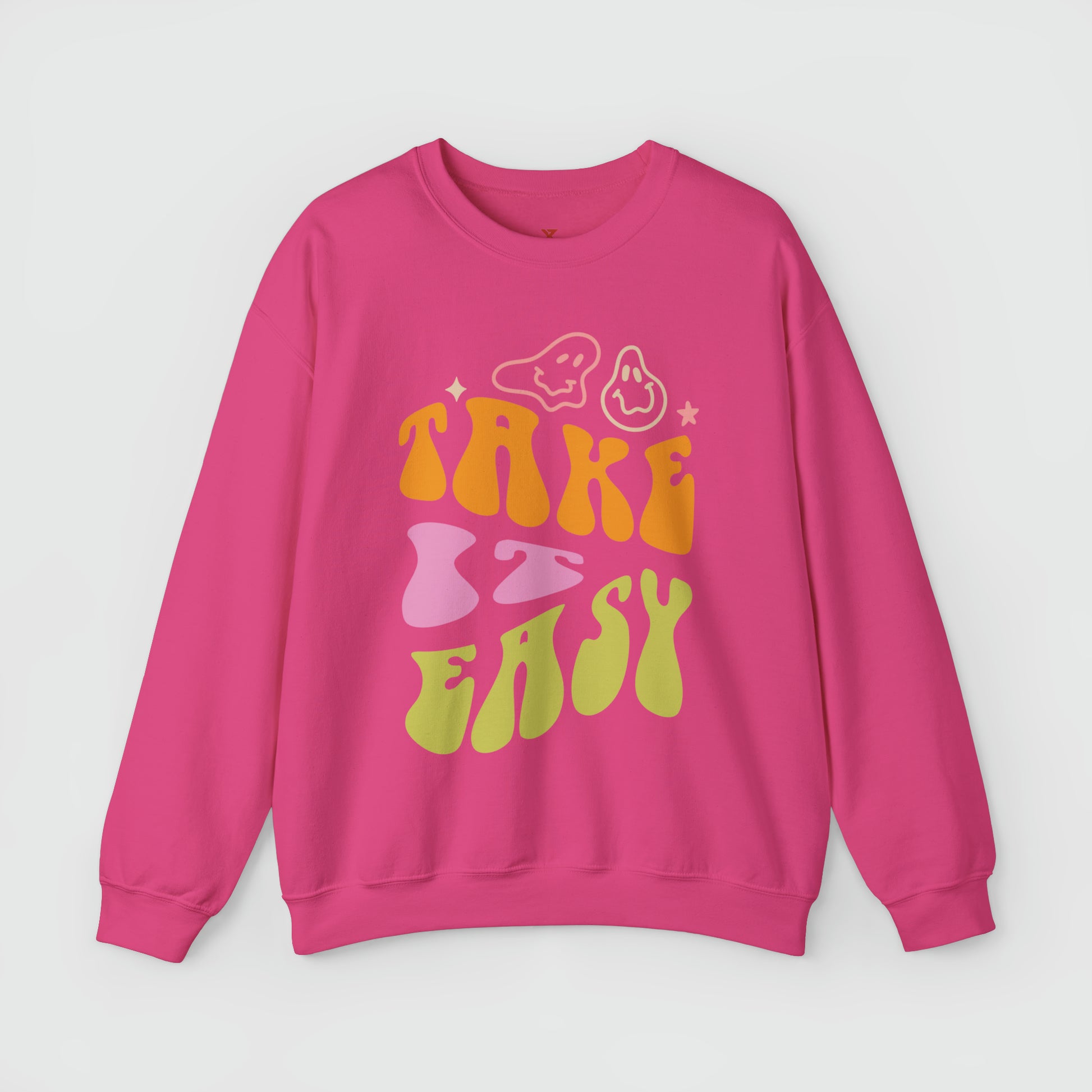 Take It Easy Crewneck Product Pic Front Heliconia