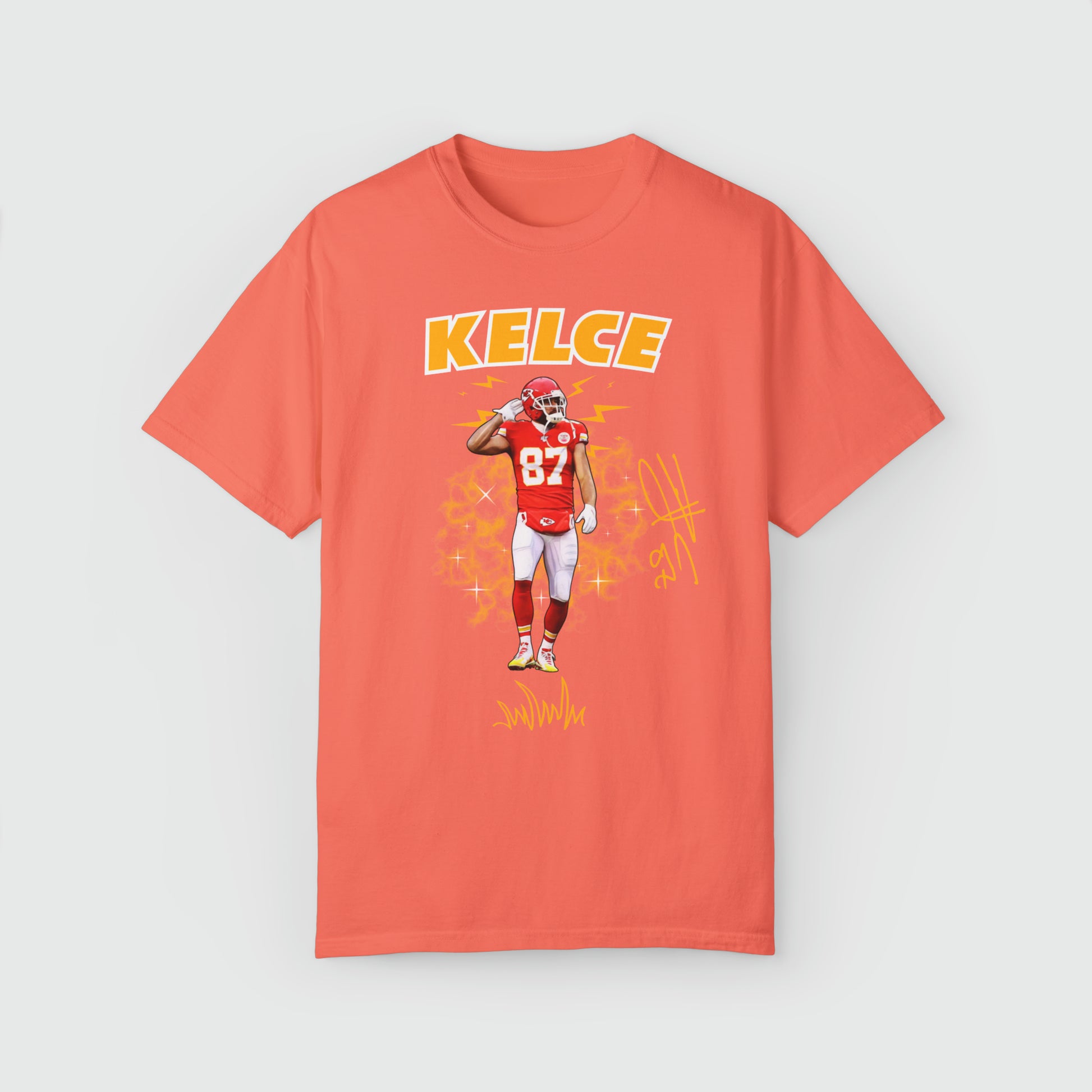Travis Kelce Signature Ink Art Tee Product Pic Front Bright Salmon