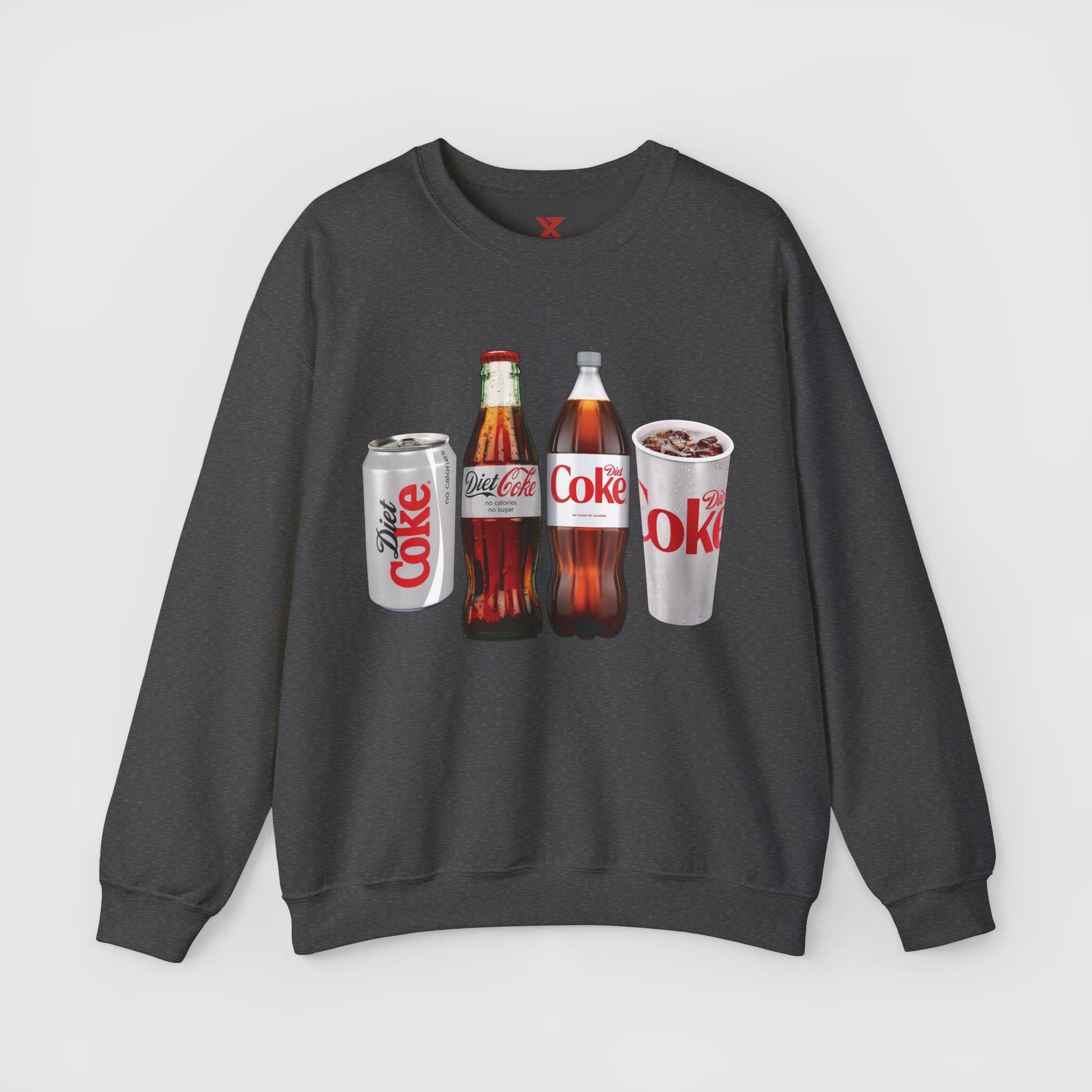 Diet Coke Crewneck Product Pic Front Dark Heather