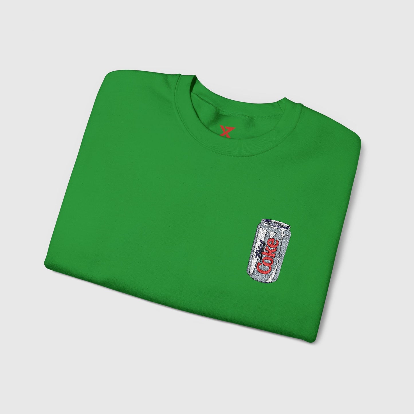 Diet Coke Embroidered Can Crewneck Folded Irish Green