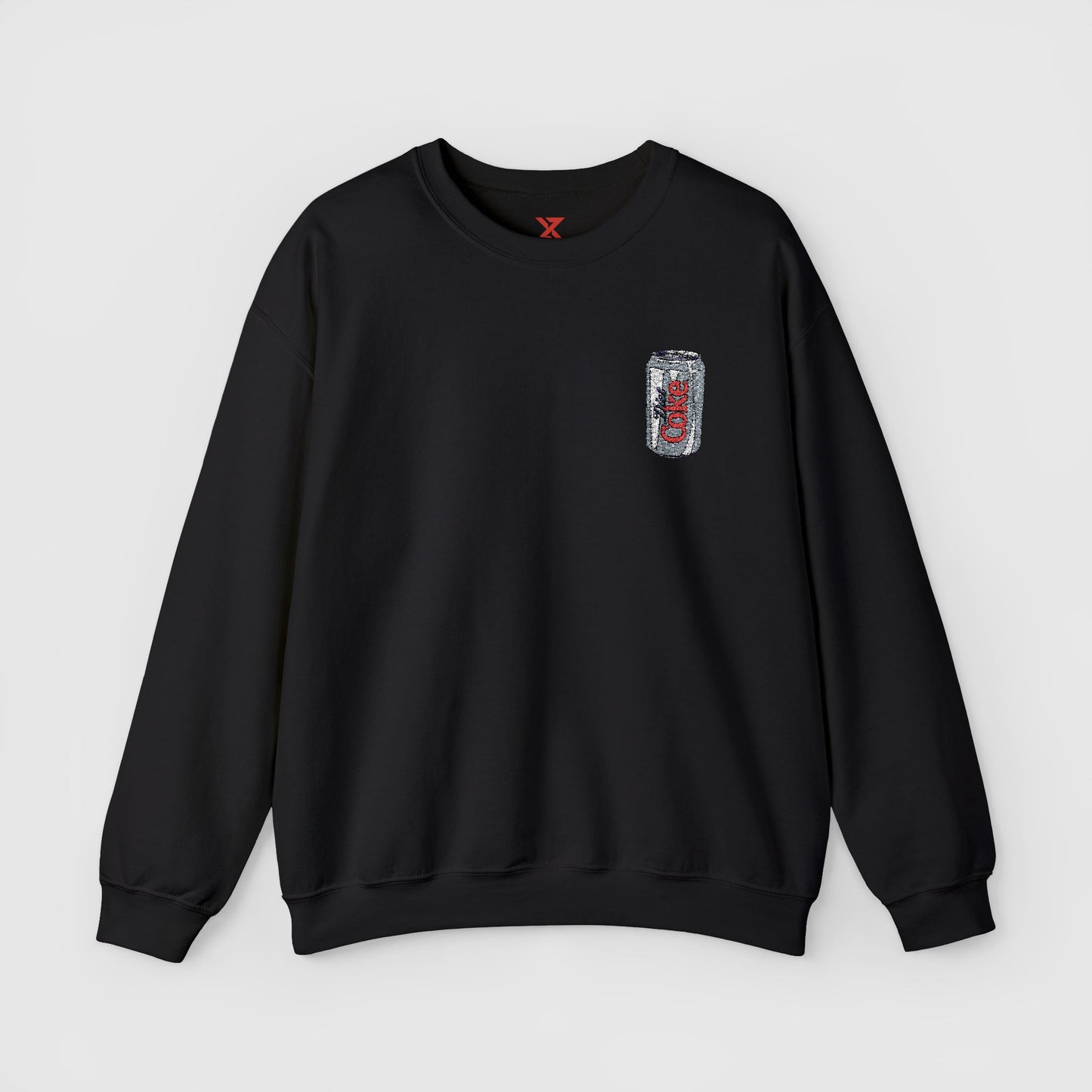 Diet Coke Embroidered Can Crewneck Front Black