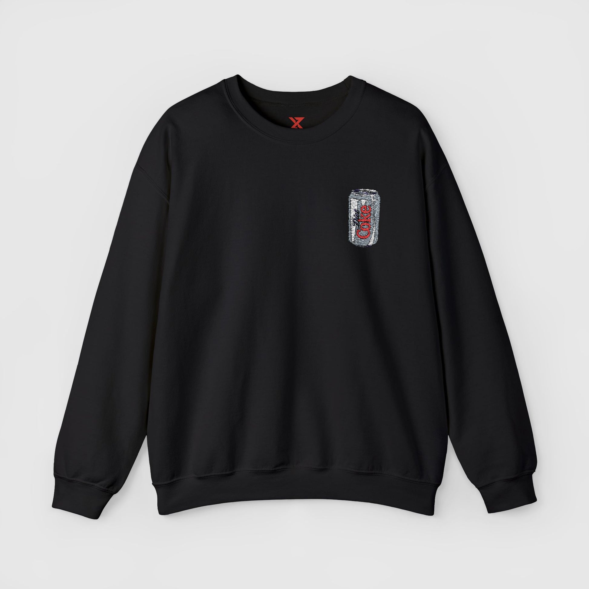 Diet Coke Embroidered Can Crewneck Front Black