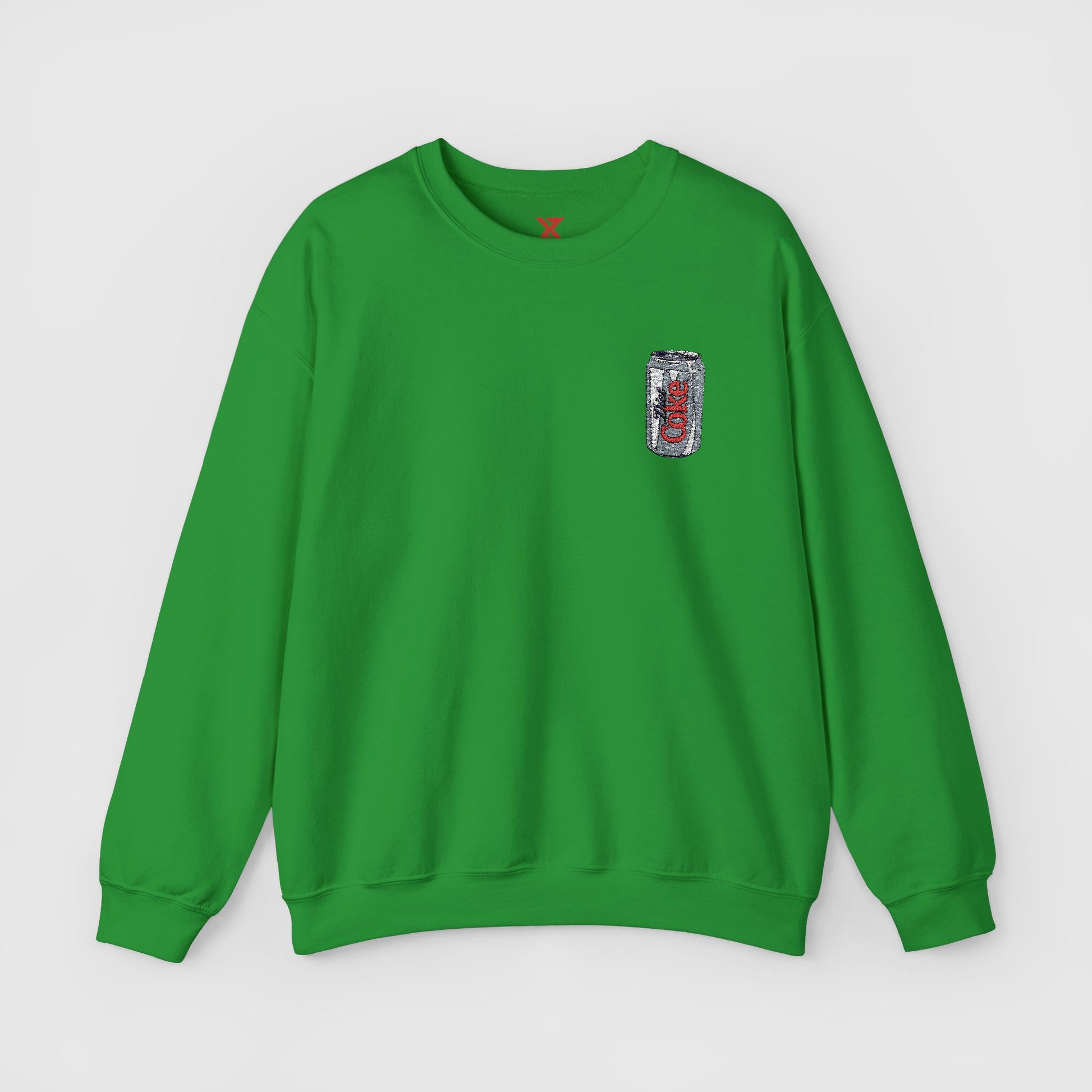 Diet Coke Embroidered Can Crewneck Front Irish Green