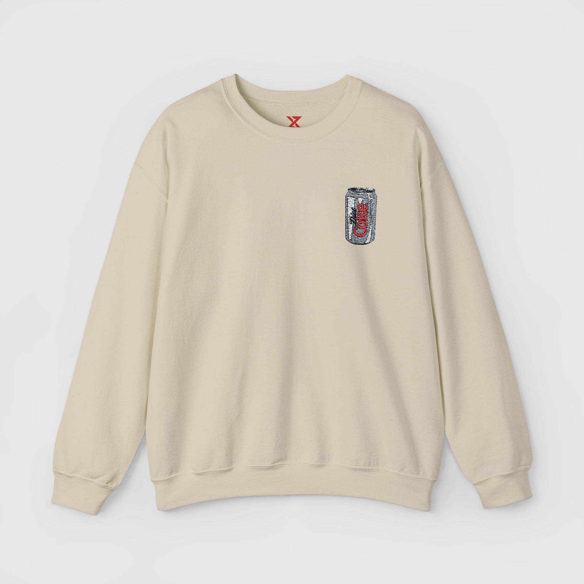 Diet Coke Embroidered Can Crewneck Front Sand