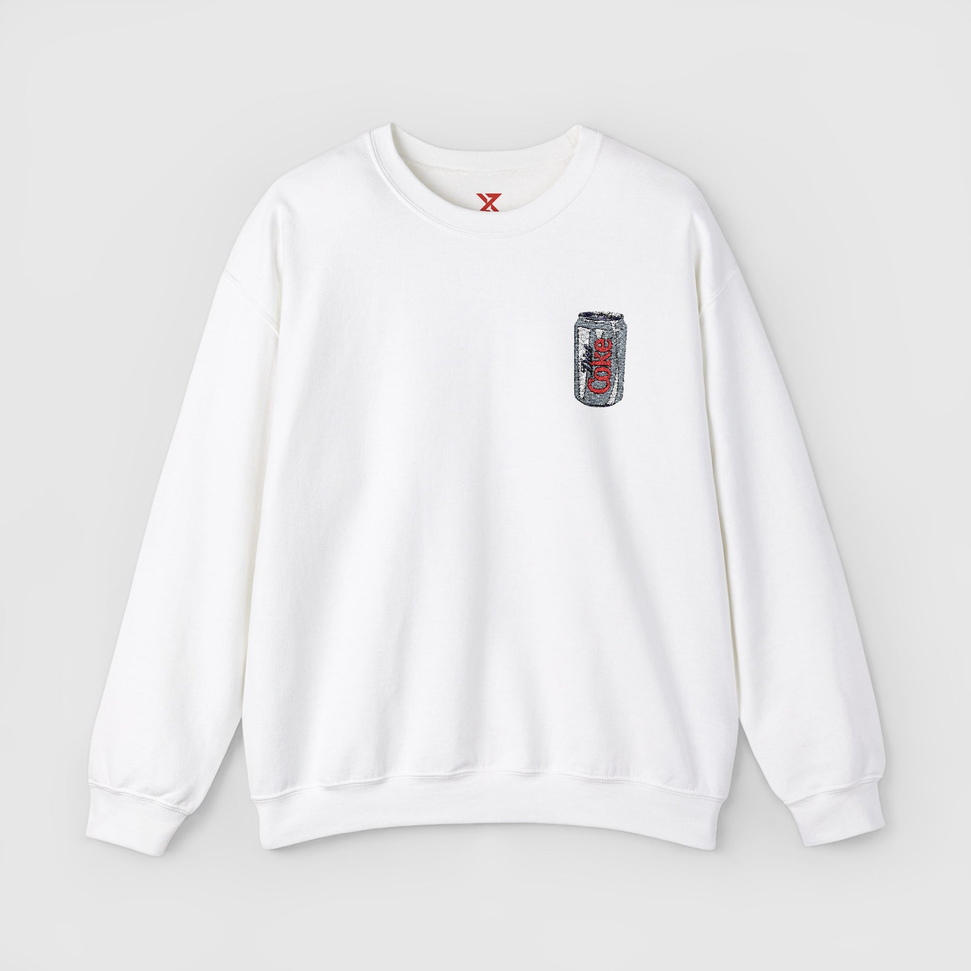 Diet Coke Embroidered Can Crewneck Front White