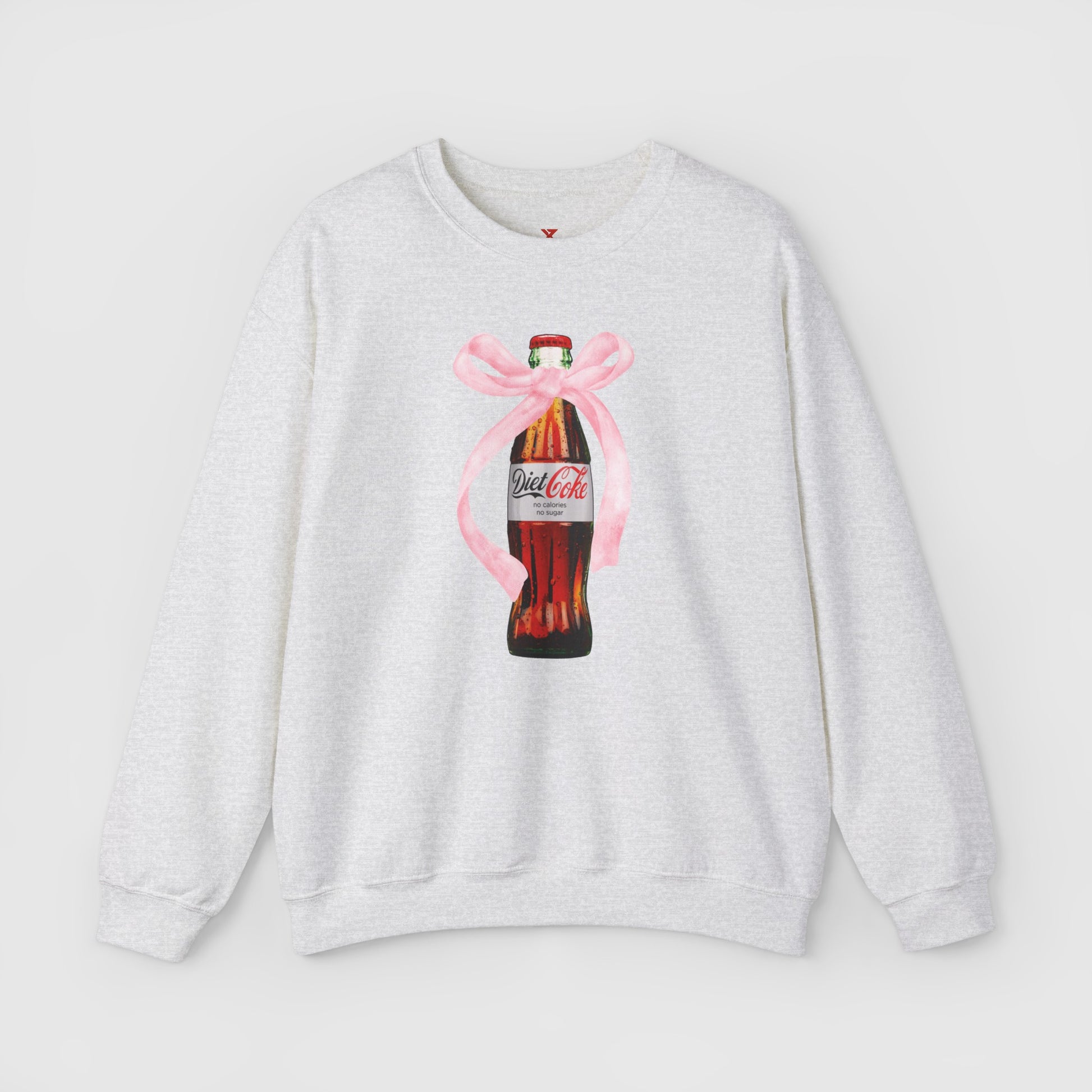 Diet Coke Pink Bow Crewneck Product Pic Front Ash