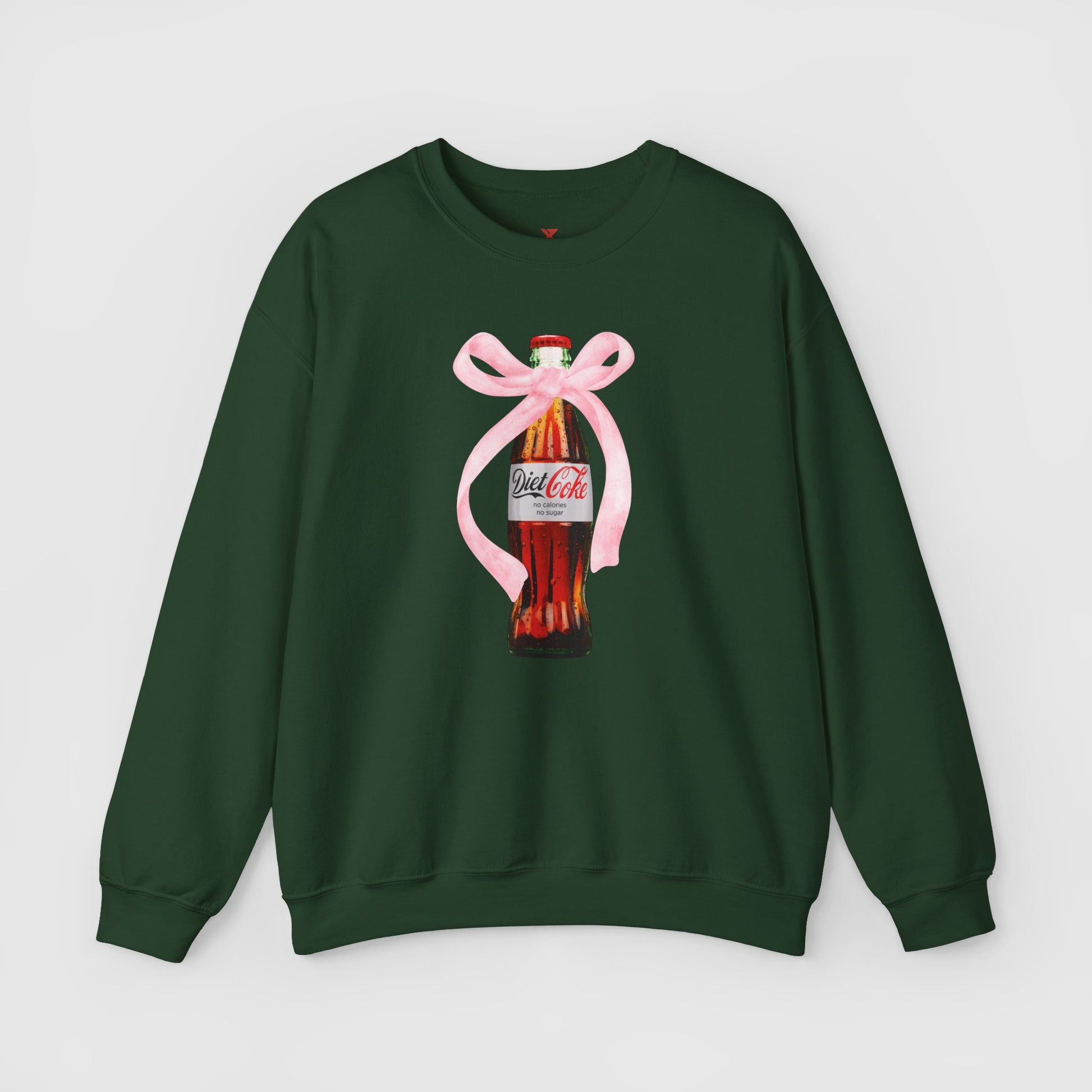 Diet Coke Pink Bow Crewneck Product Pic Front Forest Green