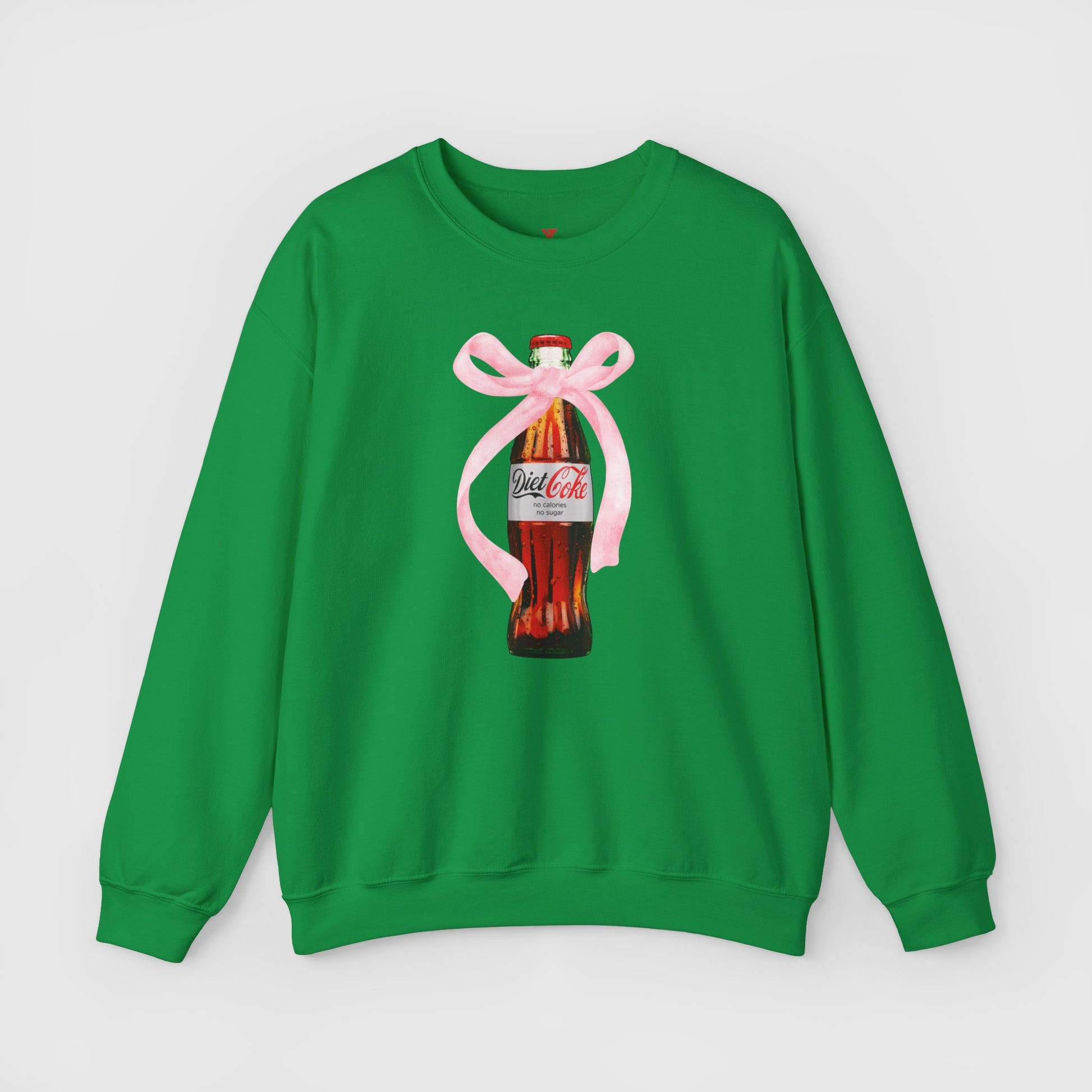Diet Coke Pink Bow Crewneck Product Pic Front Irish Green