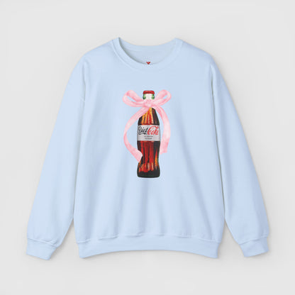 Diet Coke Pink Bow Crewneck Product Pic Front Light Blue