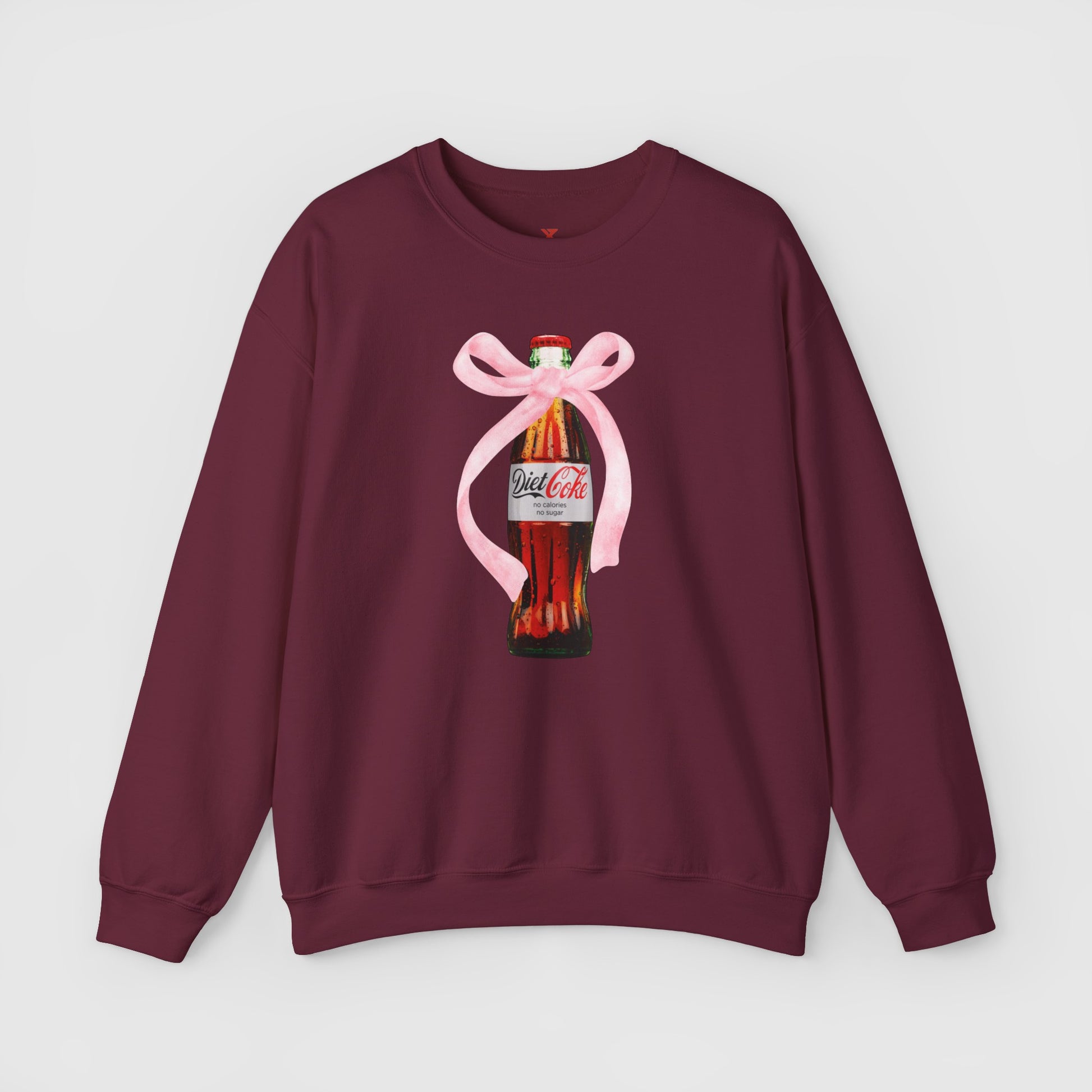 Diet Coke Pink Bow Crewneck Product Pic Front Maroon