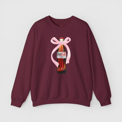 Diet Coke Pink Bow Crewneck Product Pic Front Maroon